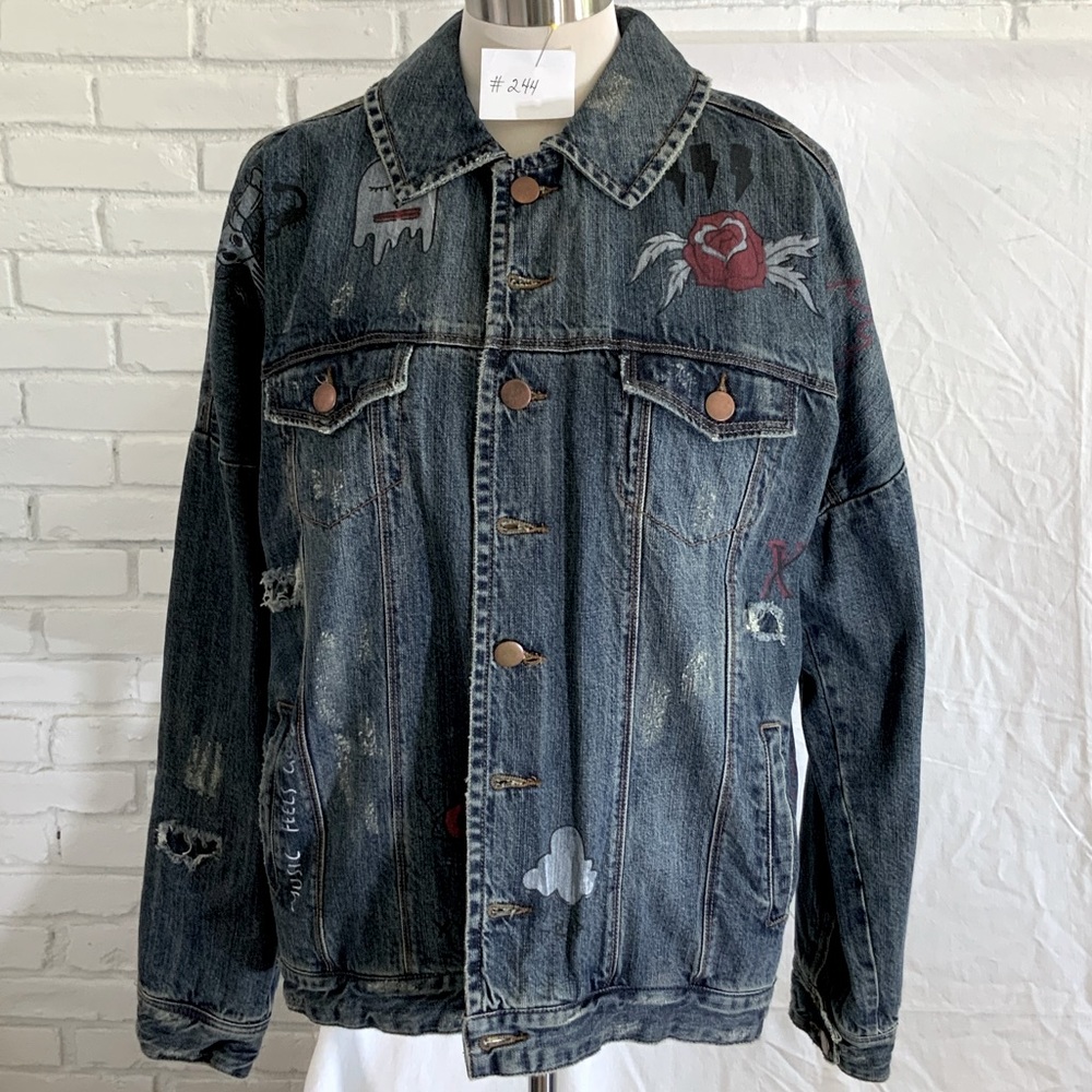 One X One Teaspoon - NWT.  Oversized, distressed jean jacket with graffiti